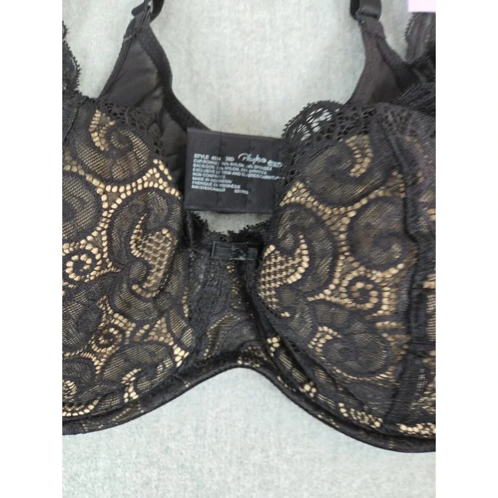 Playtex Love‎ My Curves Bra 38D Black Stretch Lace Cups Sculpted Lift NEW